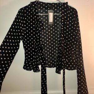 Nasty Gal Polka Dot Tie-Front Blouse